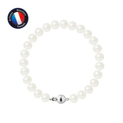 Bracelet - - Genuine Freshwater Cultured Pearl 7-8 Mm - 925 Silver - Ball Clasp - 18 Cm