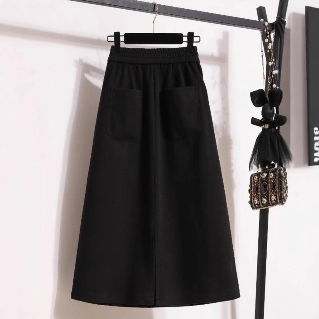 Fluffy Mid-Length Plus Size A-Line High Waist Split Skirt for Women - Autumn/Winter