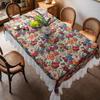 Pastoral Iris Jacquard Tablecloth for Dining Thick Anti-Scratch Table Cloth with Lace Ruffles Luxury Dustproof Table Slipcover