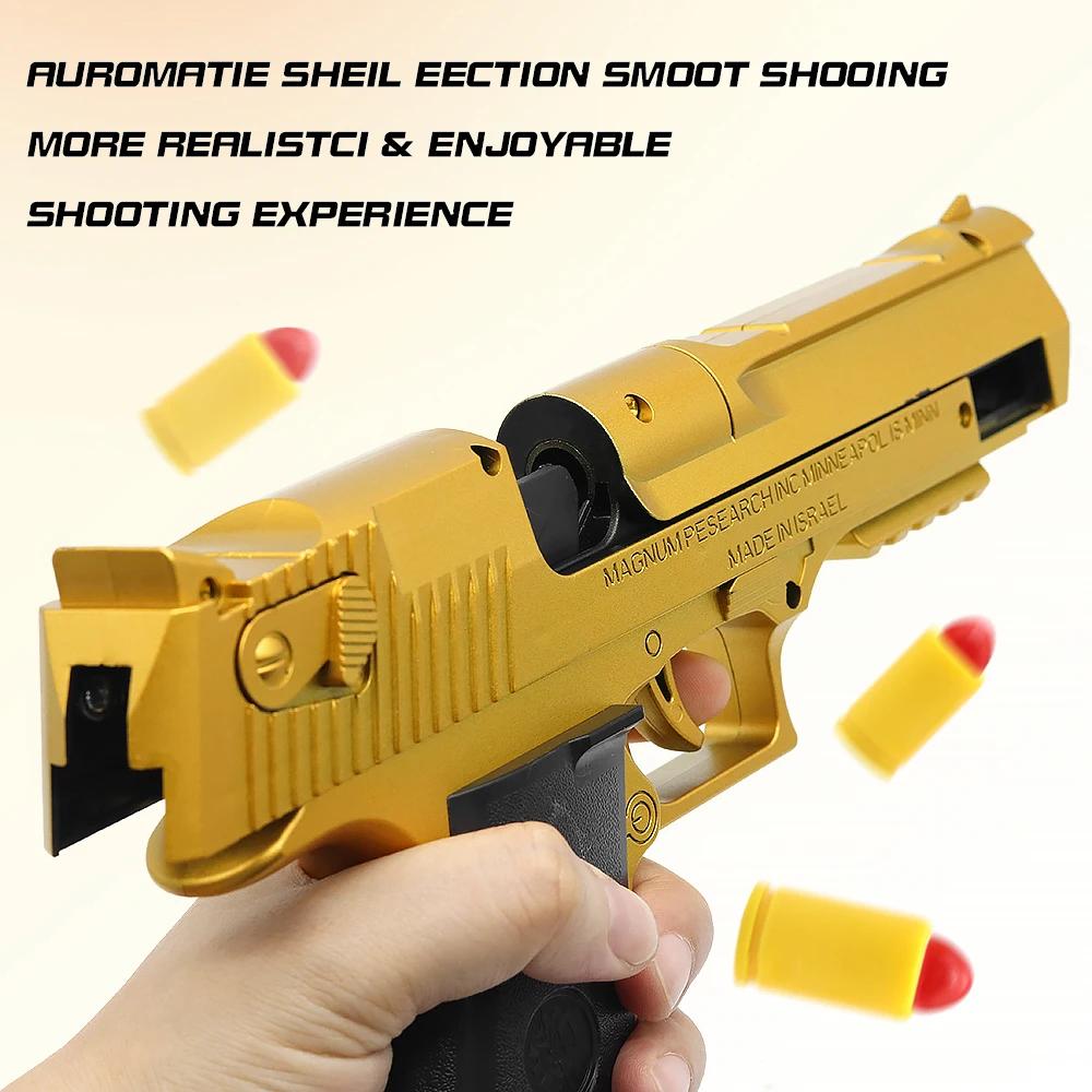 Continuous S Mechanical Auto Desert Eagle Airsoft Toy Gun Ejecting Shells Soft Bullets Kids Outdoor Target Game