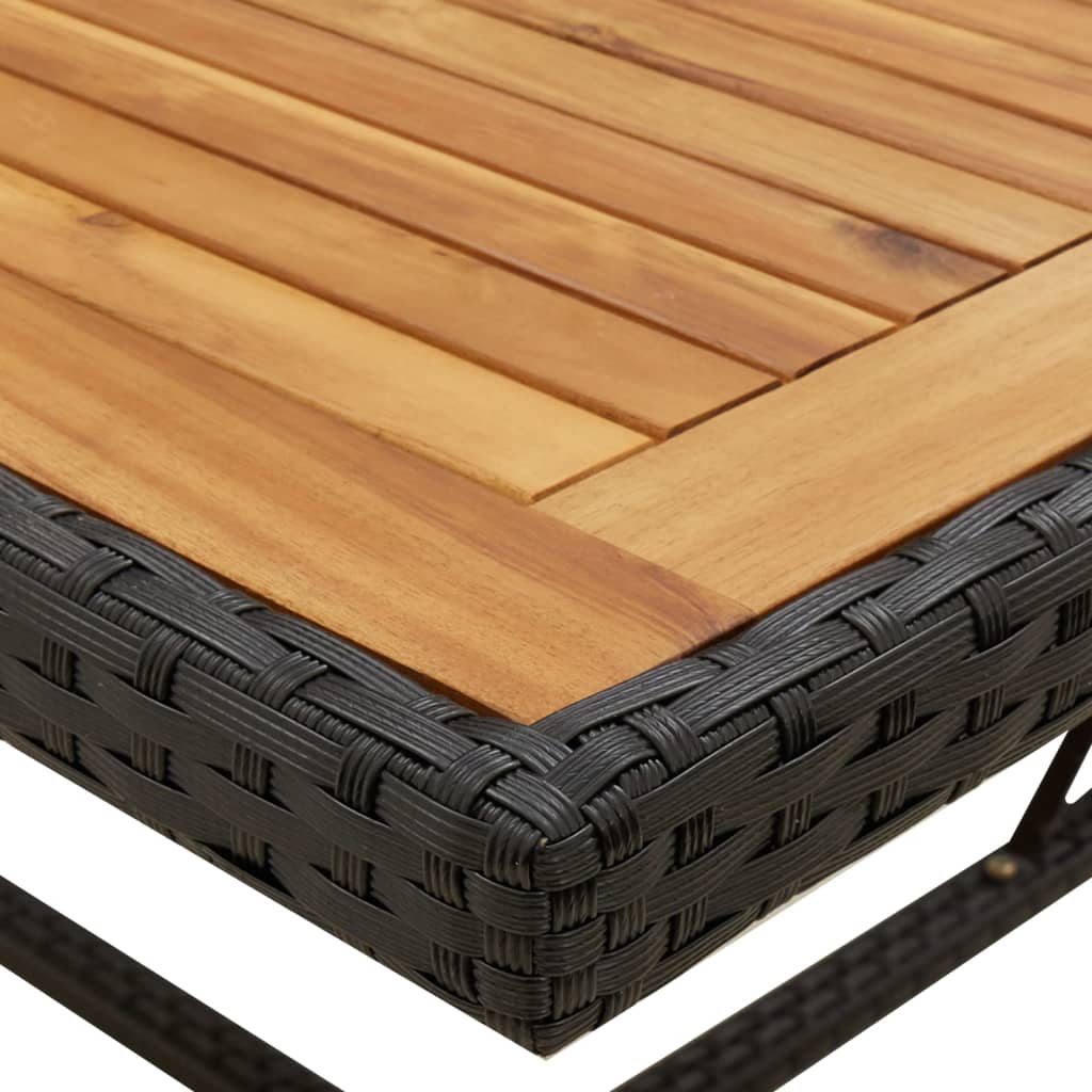 Garden Table Black 109 x 107 x 74 cm Poly Rattan Solid Acacia Wood