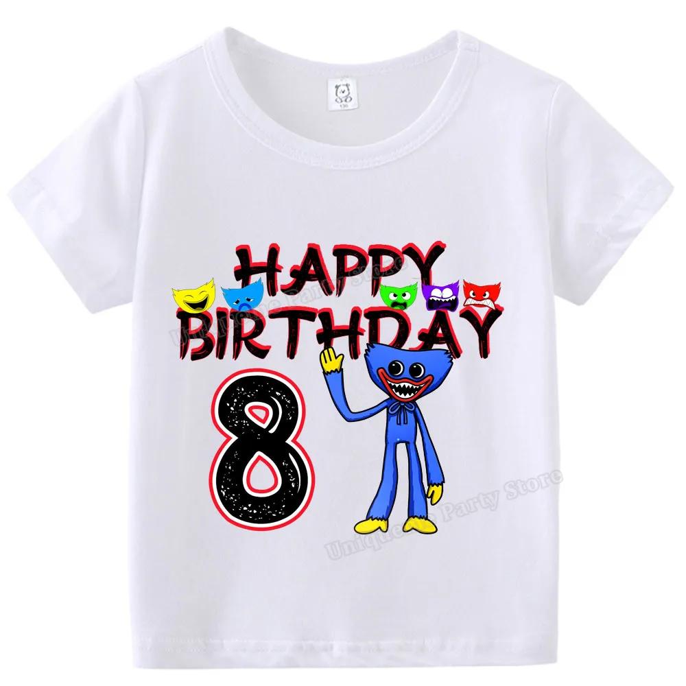 H-wuggys Kids Number T Shirt Poppys Playing Time Birthday Tees Shirt Cartoon Anime Game Boy Girl Clothes Summer Baby Cotton Tops