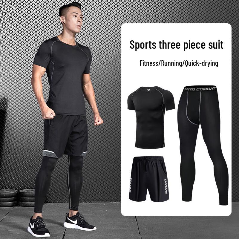 WEZHO Men s Elite Short-Sleeve Quick-Dry Fitness Set