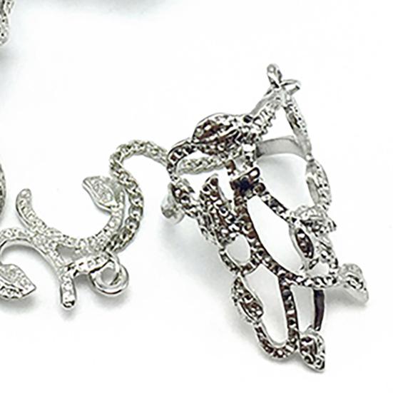 Chain Ring Flower Pattern Finger Jewelry Adjustable Women Chain Link Finger Ring for Wedding