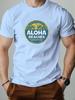 2025 New Hot Sale Mens Summer Short Sleeve TShirt with Aloha Beaches Retro Palm Tree Print Casual Soft Breathable Cotton Tee