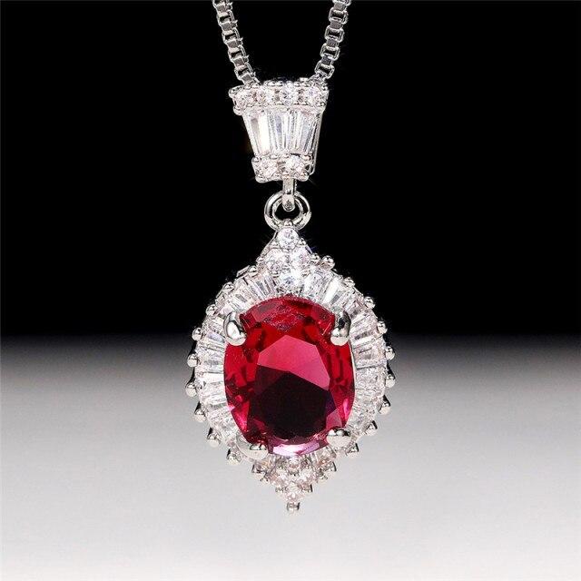 Gorgeous Cubic Zirconia Pendant Necklace White/Green/Red CZ Luxury Wedding Engagement Party Ladies Fashion Jewelry Gift