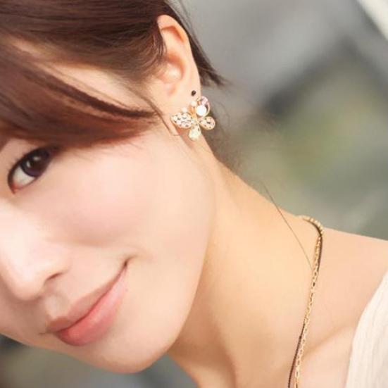 Women Fashion Chic Lovely Rhinestone Hollow Butterfly Ear Stud Earrings Jewelry