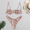 Women Flower Printed High Cut V Wired Bikini Swimwear Swimsuit Beachwear