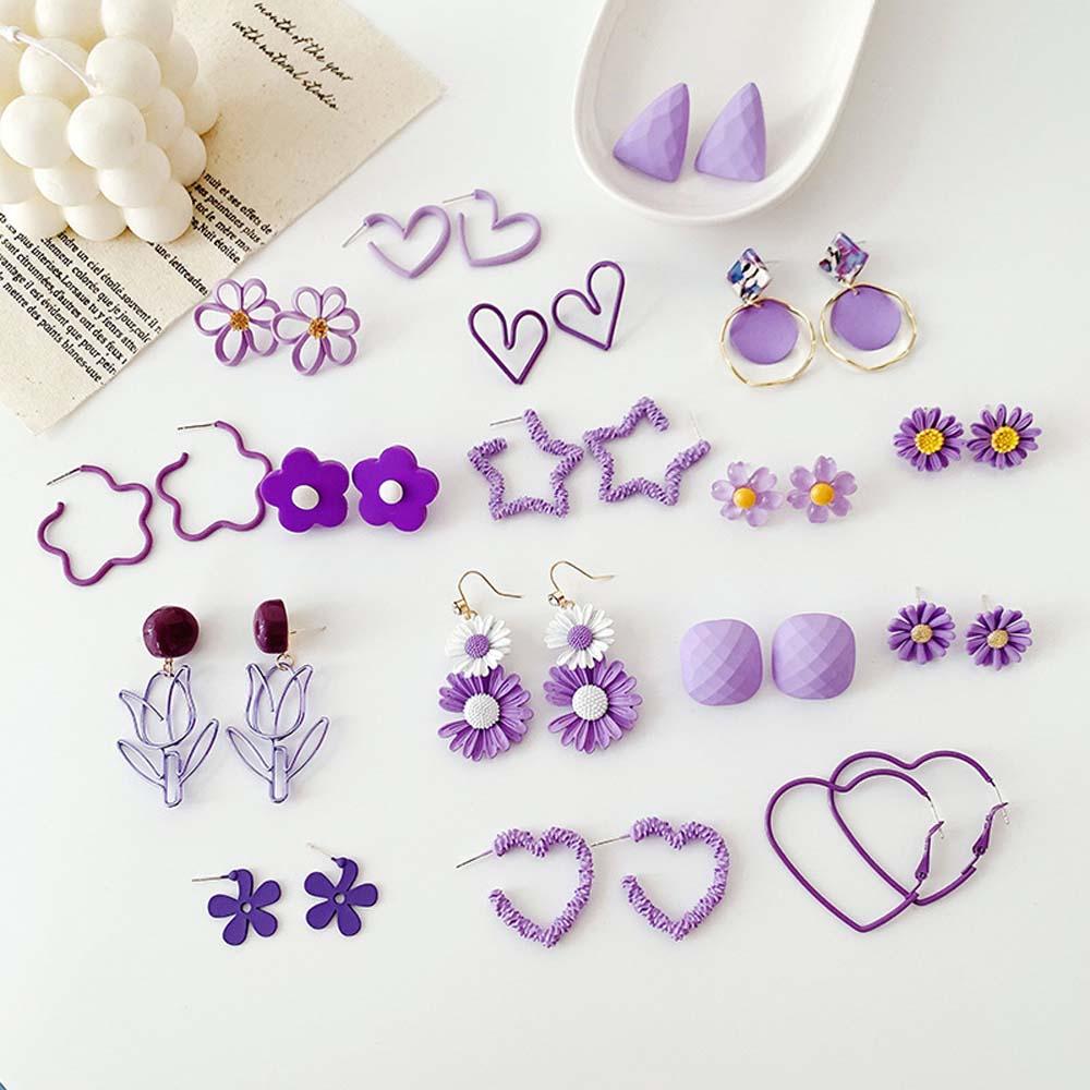 

Women Temperament Daisy Love Purple Paint Flower Ear Stud Fashion Jewelry Earrings Dangle Earrings 3