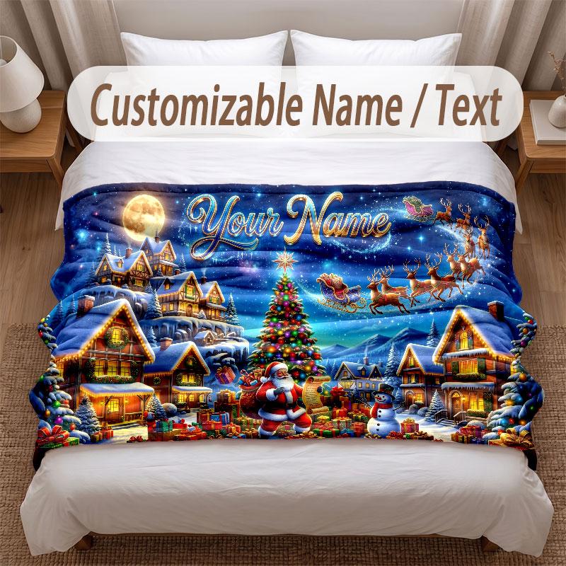 Christmas Theme Soft Blanket Personalized Custom Name Text Print Warm Blanket Home Sofa Bedroom Decor