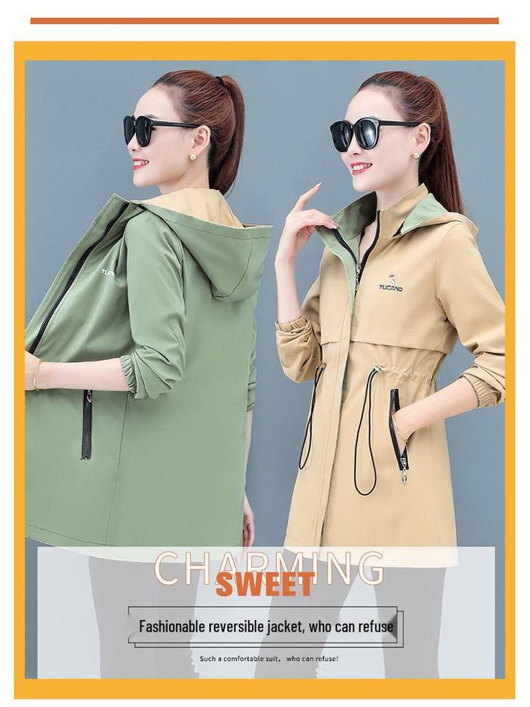 Women's Double-Sided Trench Coat - Spring/Autumn 2025 Fashion, Mid-Length for Middle-Aged Moms