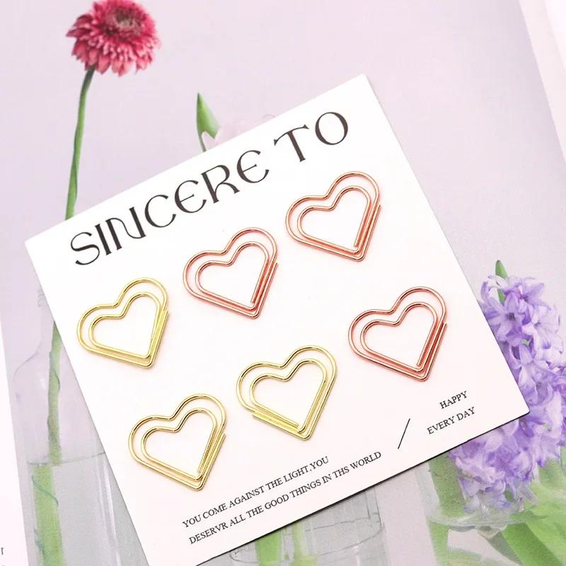 50Pcs/pack Hearts Metal Clips Mini Papers Binder Clip Bookmark Book Binding Notebook Decor Stationery School Binding Supplies