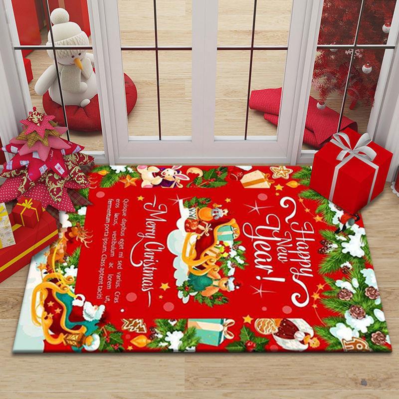 Christmas Floor Mat Crystal Velvet Porch Dustproof and Wear-Resistant Doormat Holiday Decorative Mat  Home Decor