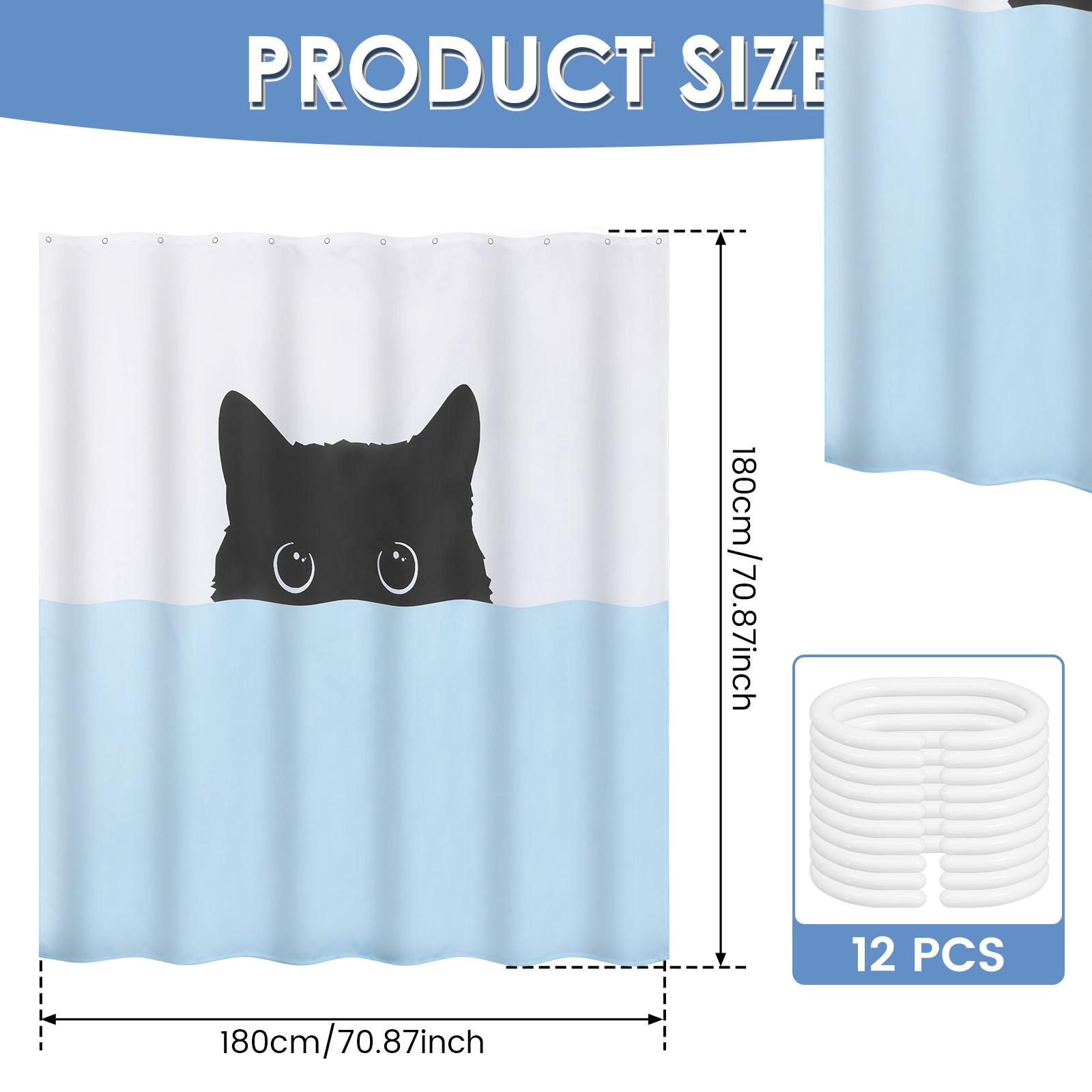 

Милая шторка для душа Полиэстер Водонепроницаемая занавеска для ванны с 12 крючками Забавные кошачьи узоры Украшение для ванной комнаты для дома квартиры 180x180cm