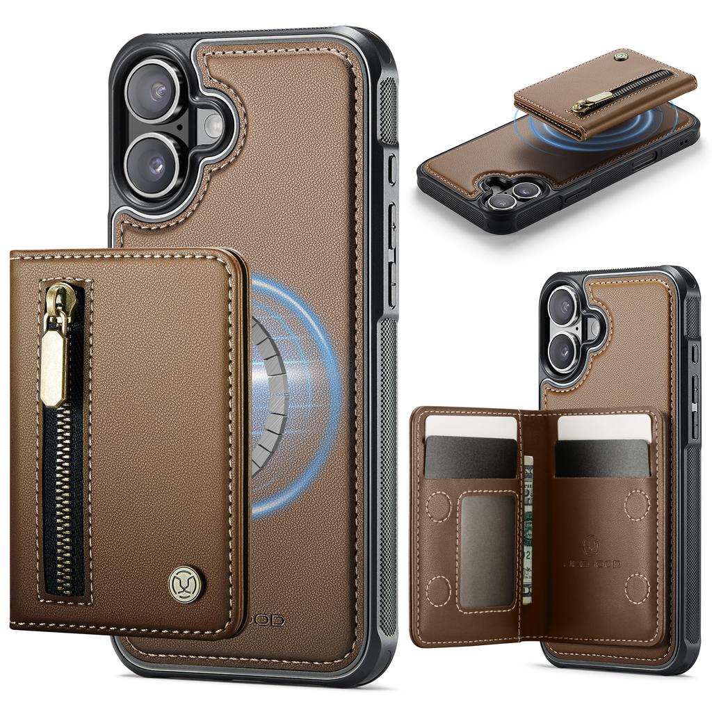 2 In 1 Detachable Magnetic Zipper Leather Cards Solt Wallet Case For iPhone 17 Pro Max 16 Plus 15 14 13 12 11 Phone Bag Cover