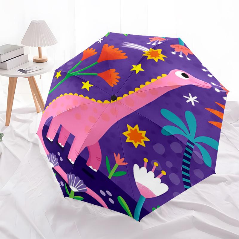 1pc Dinosaur Fantasy Automatic Open/Close Umbrella with One-Touch Button, Compact Folding Canopy, Sturdy 8-Rib Windproof Design S13
