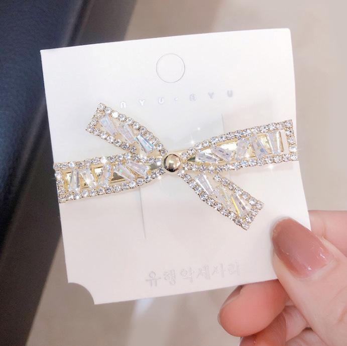 

Bow hairpin, headgear, duck bill clip, crystal broken hairpin, rhinestone side clip, bangs hair accessory hairpin.