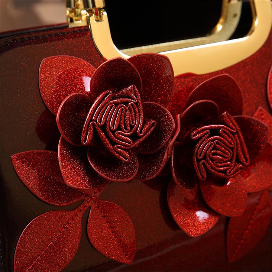 Gradient Color 3D Applique Glossy Patent Leather Shoulder Tote Crossbody Bag