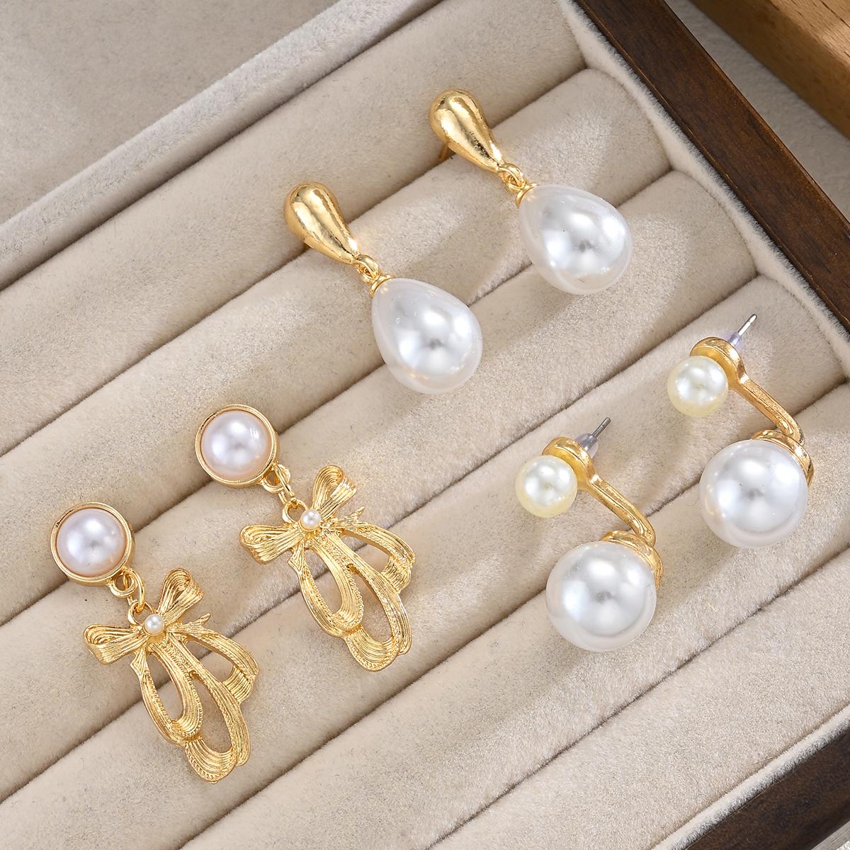 

6 Pcs Luxury Minimalist Bow Knot Pearl Earrings Set for Women Fashion Frech Style Exquisite Drop Earring Versatile Jewelry Gifts