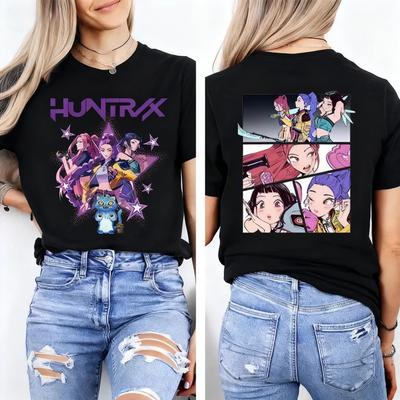Kpop Demono Medžiotojo Apvalios Kaklo Trumpomis Rankovėmis Marškinėliai, Madingas Helovino Dydžio Didesnis Moteriškas Viršutinis Drabužis, Aukštos Kokybės Medvilninis Marškinėlis