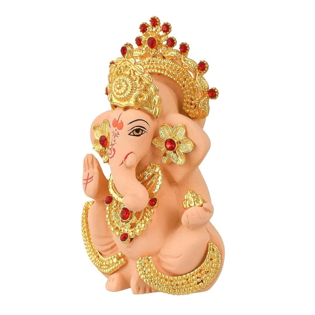 Ganesh Idol Murti Statue for Car Dashboard Gift Ceramic Terracotta Gold Plated Ganesha Ganpati Idols Showpiece