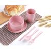 6Pcs Wheat Straw Dinnerware Set for Kids, Reusable Eco-Friendly Tableware Includes Bowl Plate Spoon Fork Chopsticks, Portable Gift Utensils