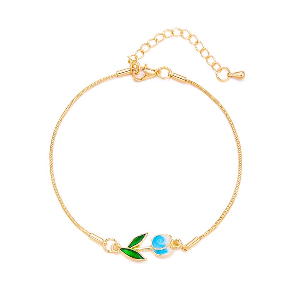 Vintage Sweet Rose Bracelet For Women Hers Elegant Enamel Flower Gold Color Metal Chain Bracelets Aesthetics Jewelry Fashion Accessories Creative Gift
