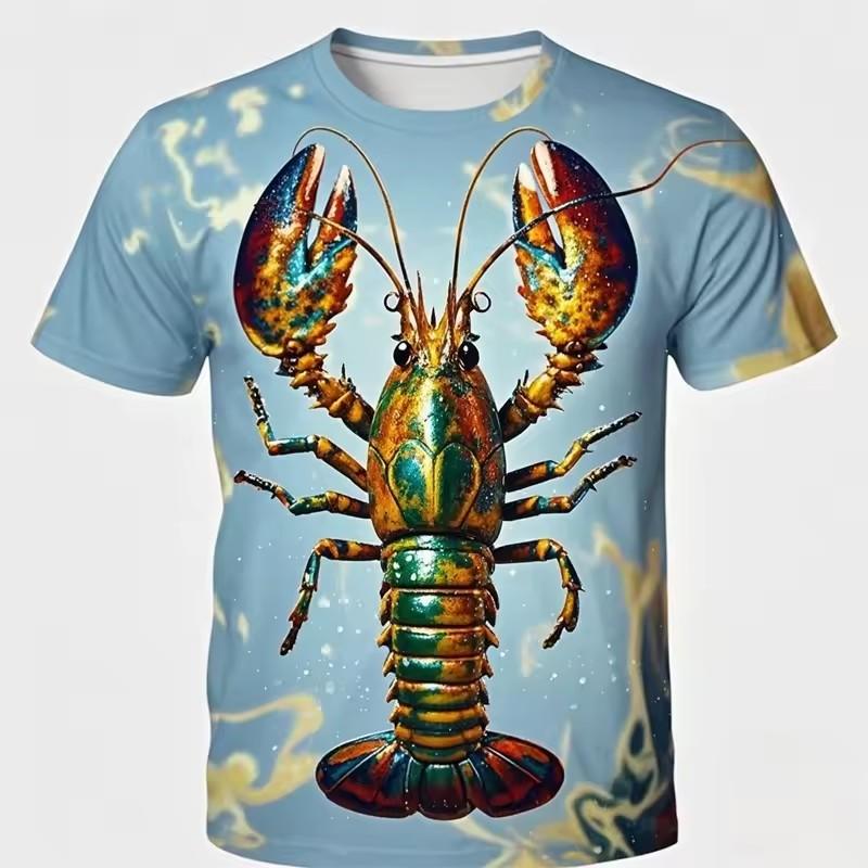 Funny Crayfish Graphic Short Sleeve Children's Clothing Boy Tshirt Fashion Casual Kids Summer Clothes Girl Clothes O-Neck Tops