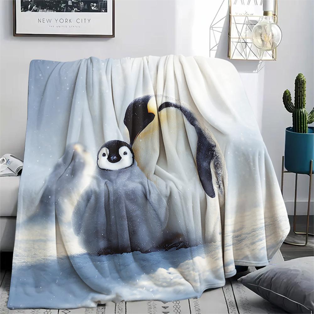 Penguin Print Flannel Blanket, High quality Comfortable for All Seasons, Home Decor, Warmth and Comfort, Perfect for Christmas Gifts