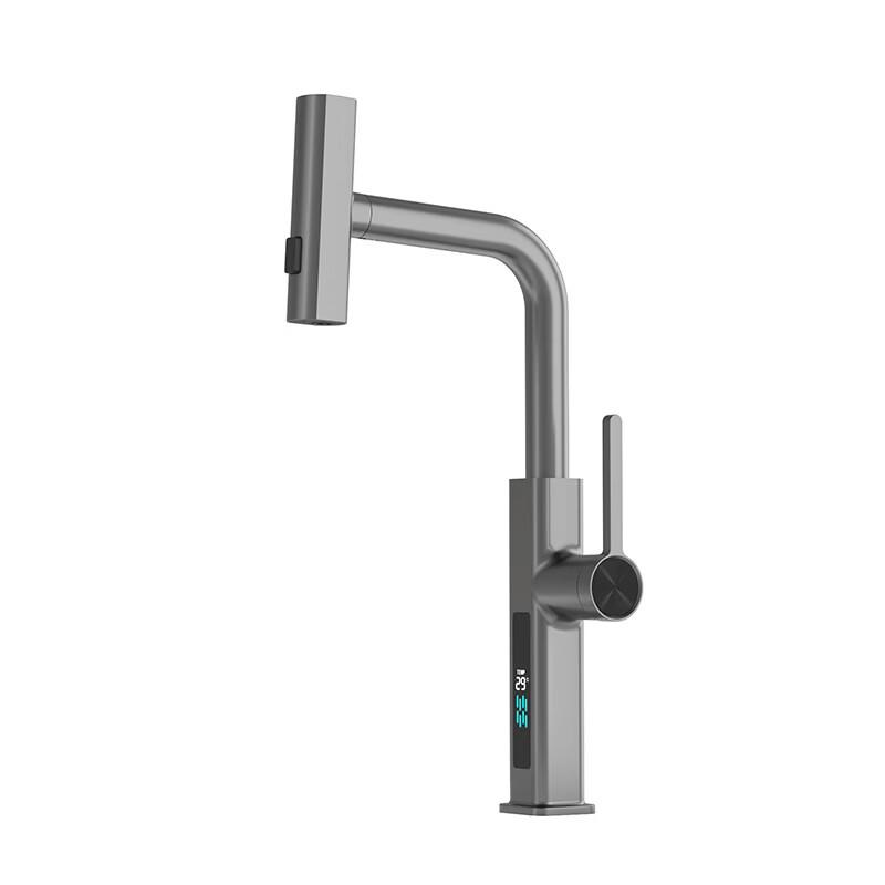 TLXT Gunmetal Grey L-Shaped Kitchen Faucet