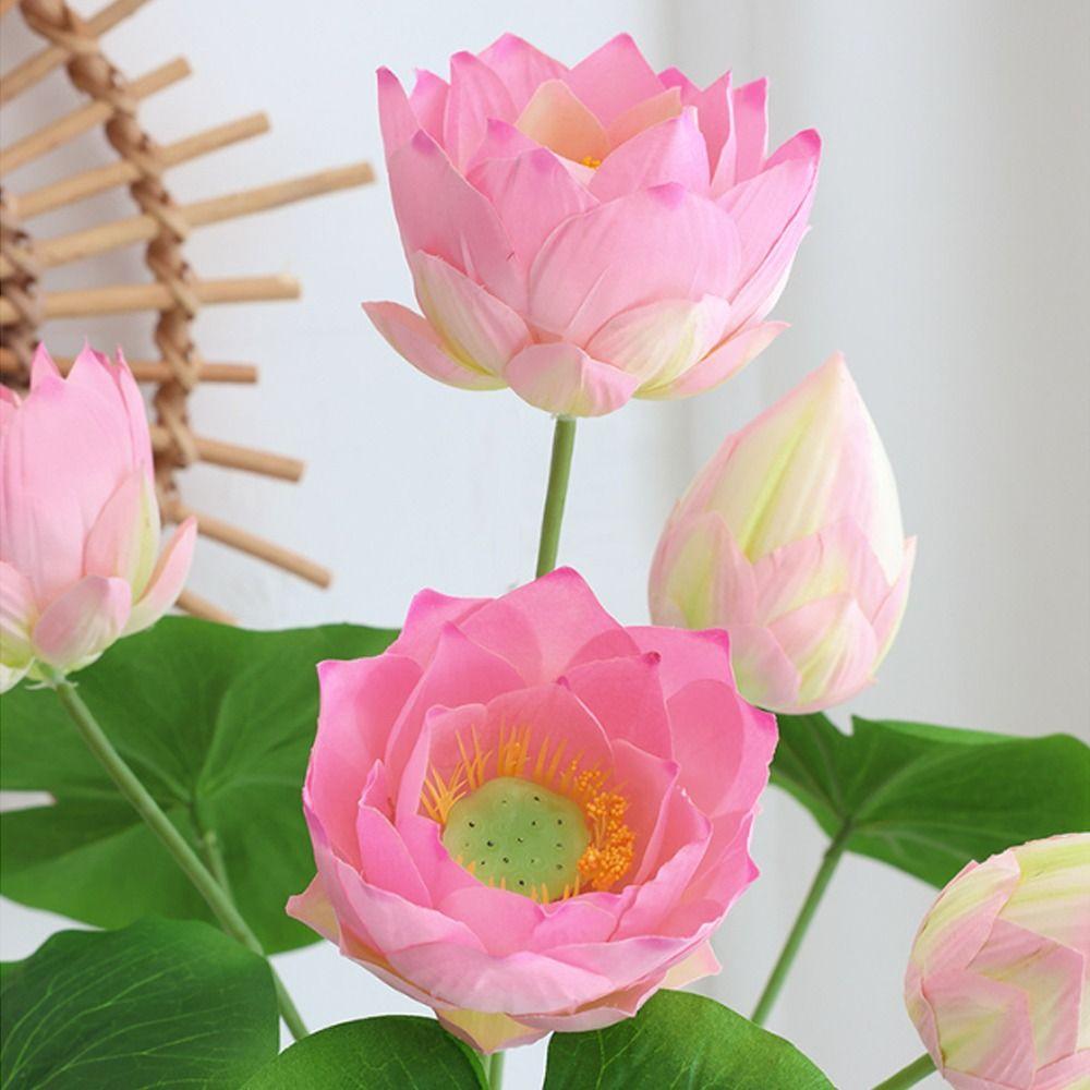 Plastic Artificial Lotus Flower Green Plants Silk Lotus Flower Simulation Candock Pond Fish Tank