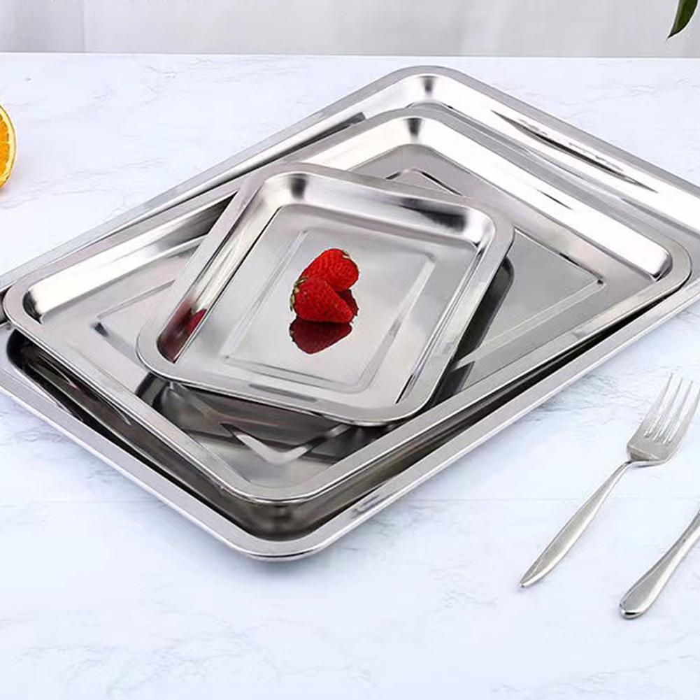 Stainless Steel Barbecue Tea Storage Serving Trays Grill Rectangle Meat Utensils Restaurant Rice Sausage Steamed Metal Plat R5F5