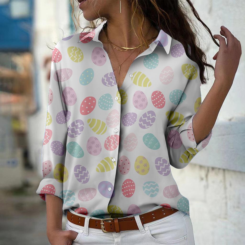 Bluza Femei Print Love Primavara Toamna Femei Office Lady Button Up Camasi cu guler intors