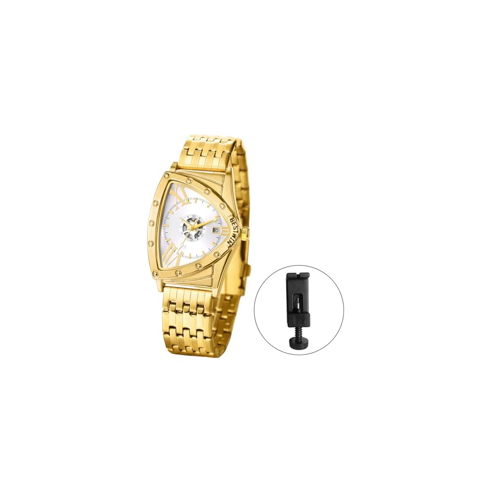 Men's Triangular Analog Watch Waterproof Stainless Steel Antique Silver Gold Calendar Accessory