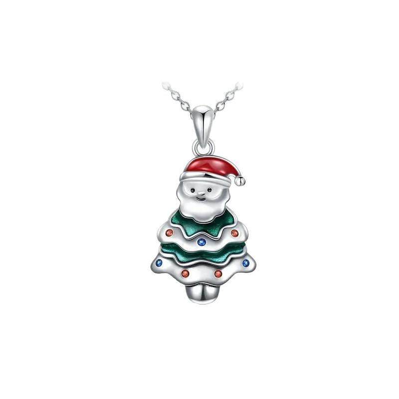 Geometric Christmas Santa Pendant Necklace Inlaid Alloy Holiday Celebration