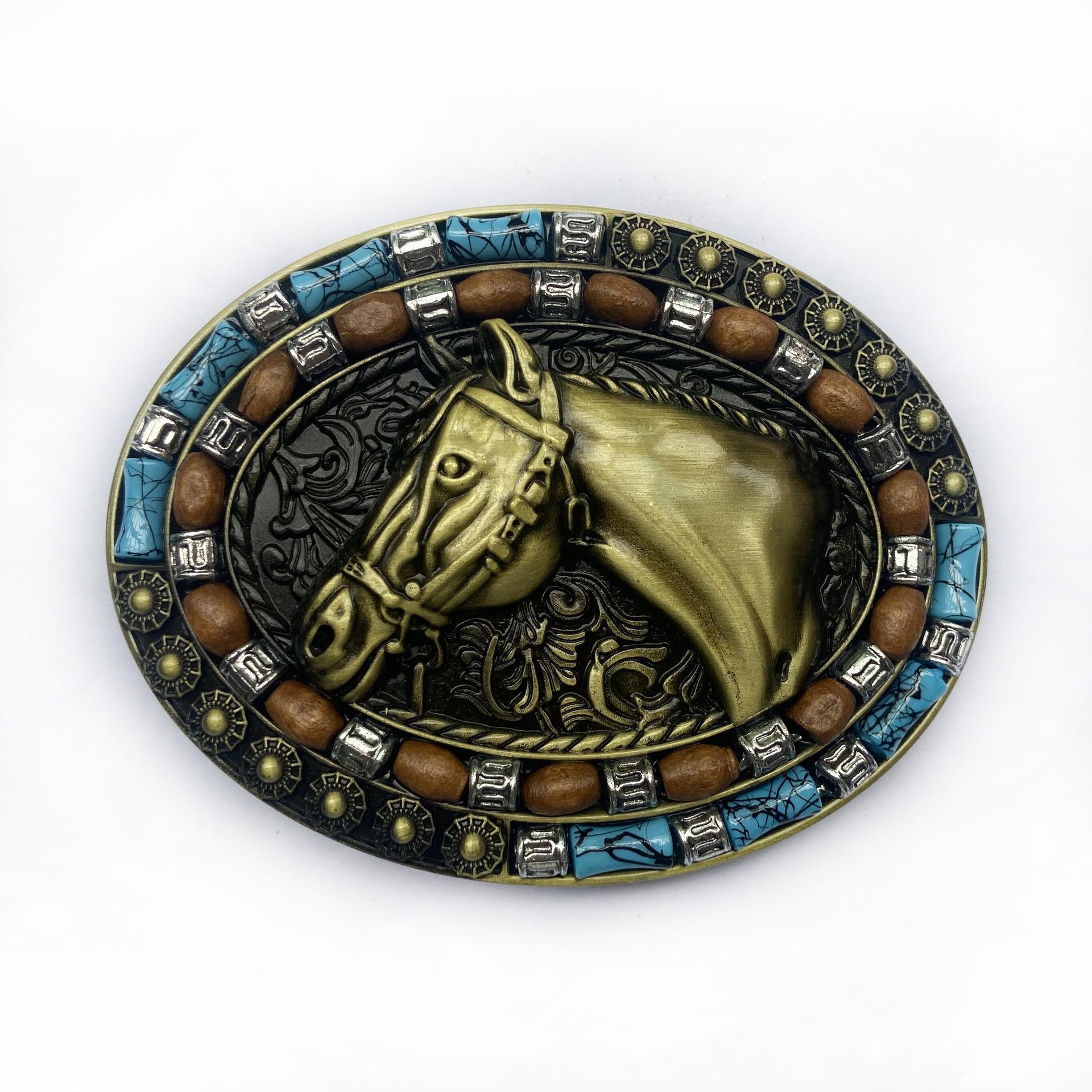 Western Cowboy Bohemian Turquoise Oval Horse Head Belt Buckle