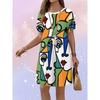 Summer Mid Length Dress Women's Creative Retro Geometry 3D Printed Dress Comfortable Soft Breathable Loose Large Casual Round Neck Short Sleeve Dress