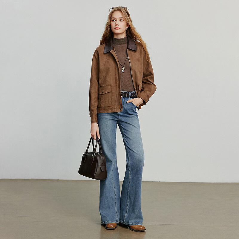 Chuyu Women's Suede Patchwork Barn-Style Jacket