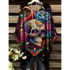 Damen T-Shirt Gothic Stil Bohemian Totenkopf Druck Locker Unregelmäßiger Saum Rundhalsausschnitt Kurzarm Shirt Oversize Y2k Sommerkleidung