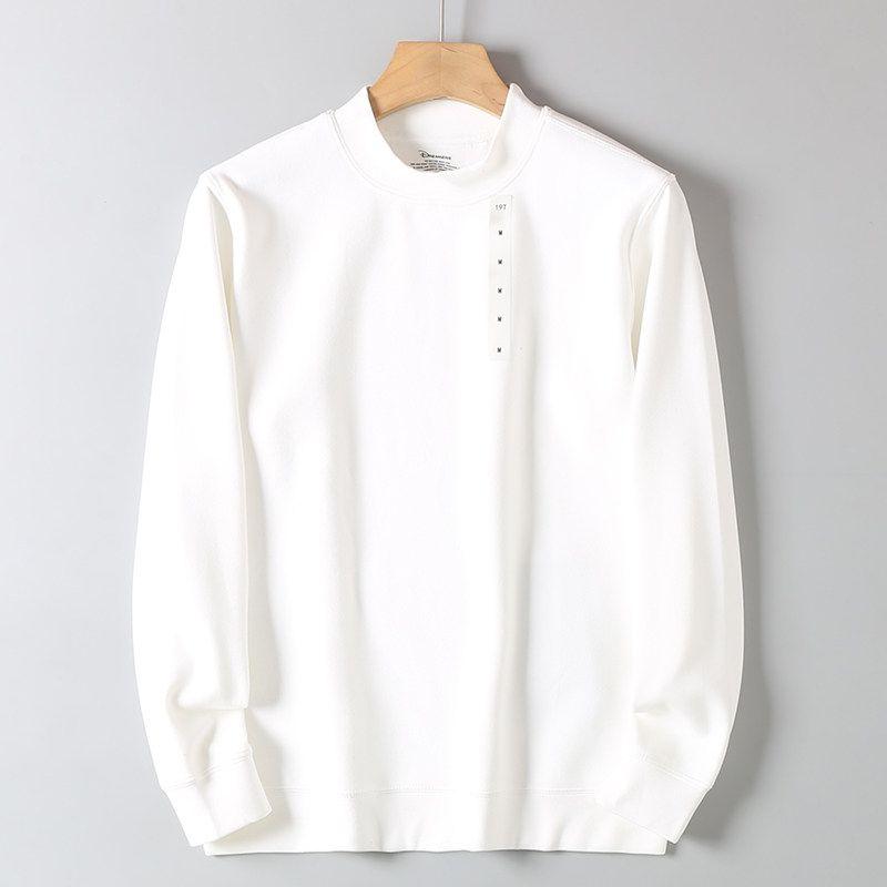 Men's Elastic Solid Color Half-High Collar Basic Versatile Loose Long-Sleeve Sweatshirt, Skin-Friendly and Warm Double-Sided Thermal Base Layer