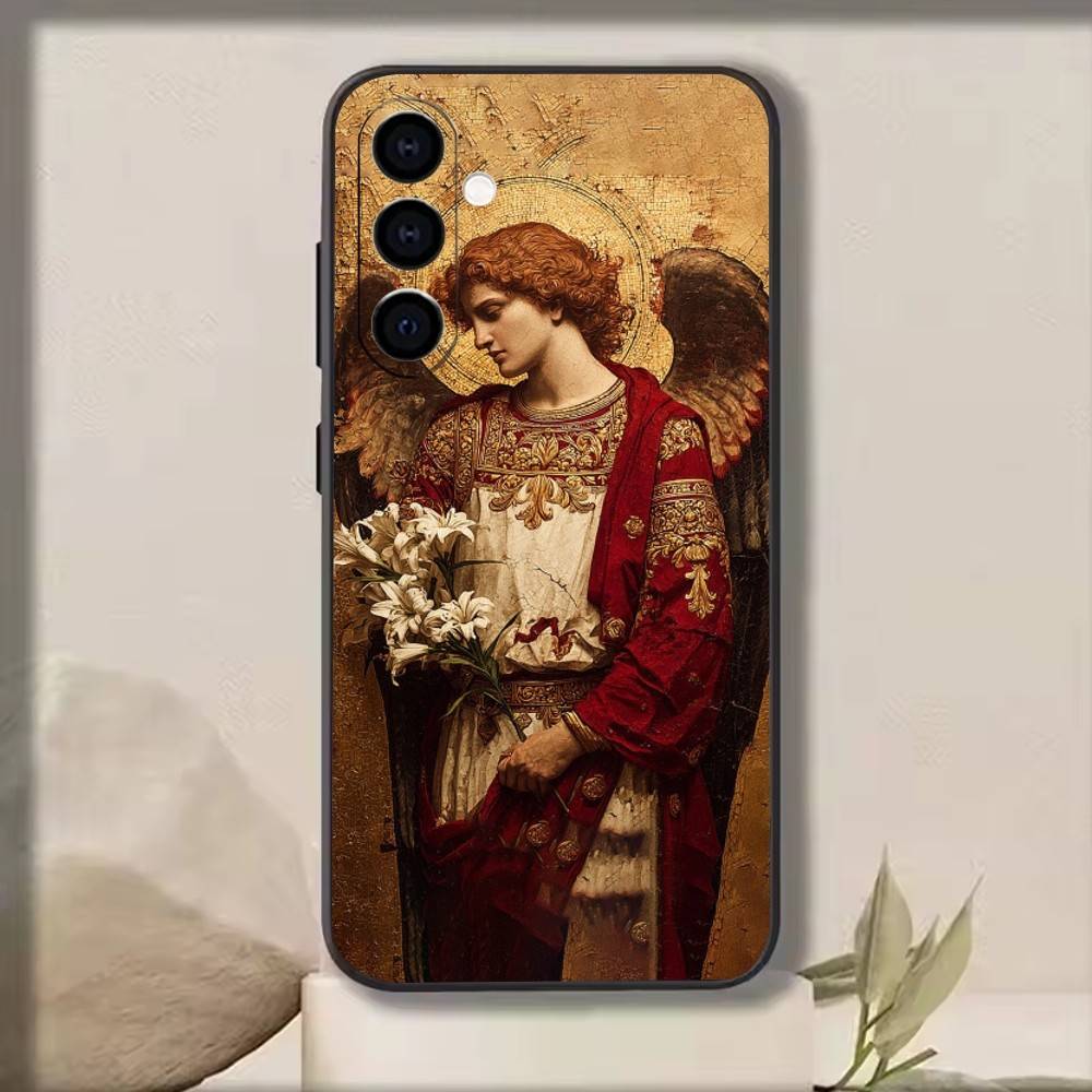 Medieval Retro Archangel Lucifer Phone Case For Samsung Galaxy A73,A72,A71,A70,A53,A52,A51,Soft Silicone Black Cover