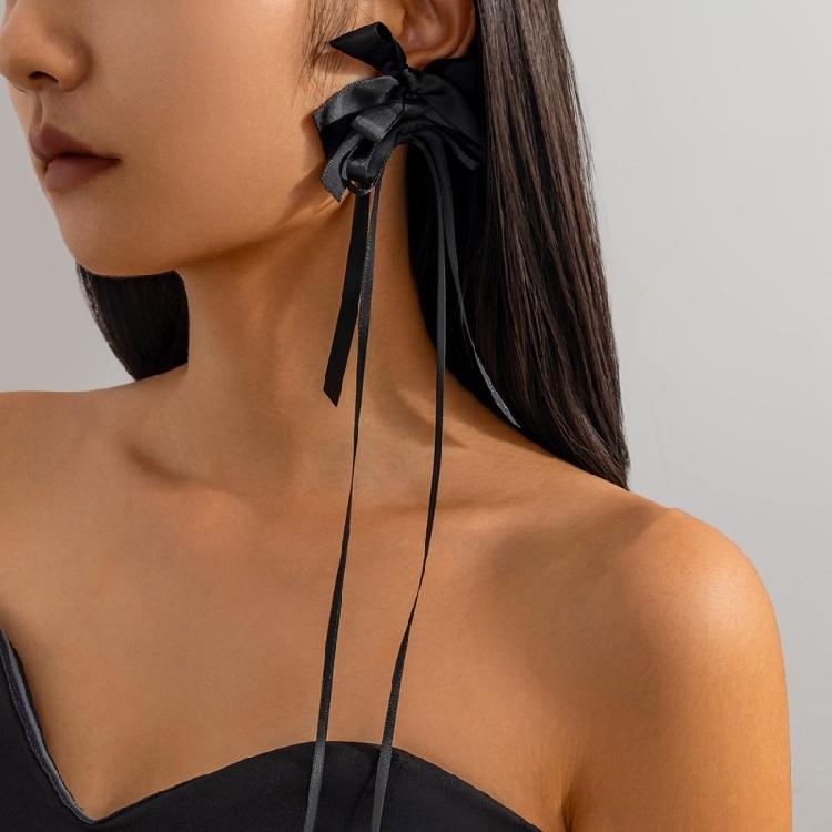 Stylish Long Ribbon Earrings Trendy Rose Knot Earrings with a Playful Long Ribbon Accent Ear Drop Accessory