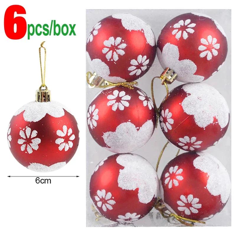 24/6PCS Christmas Balls Electroplating Color Painting Xmas Round Ball Xmas Tree Hanging Pendants Ornaments New Year Party Decor