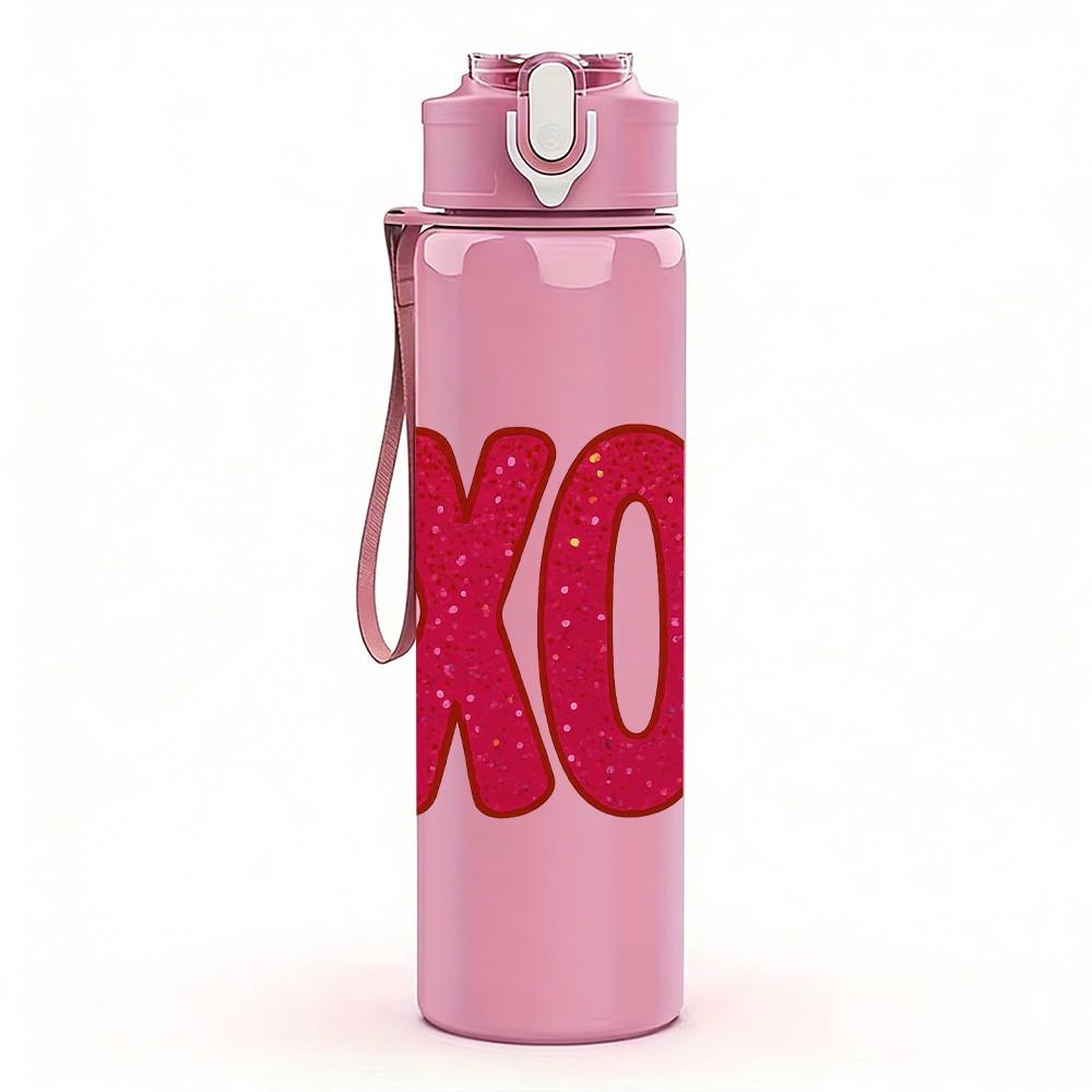 1PC OXOX Bold Letter Design 750ml Color Plastic Sports Water Bottle Leakproof Flip Straw Lid Suitable for Sports Office Home Use