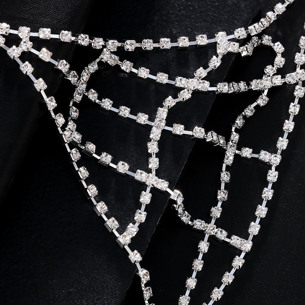 Rhinestone Bikini Body Chains Gold Mesh Body Bra Harness Necklace for Women Fishnet Crystal Chest Jewelry for Nightclub Party