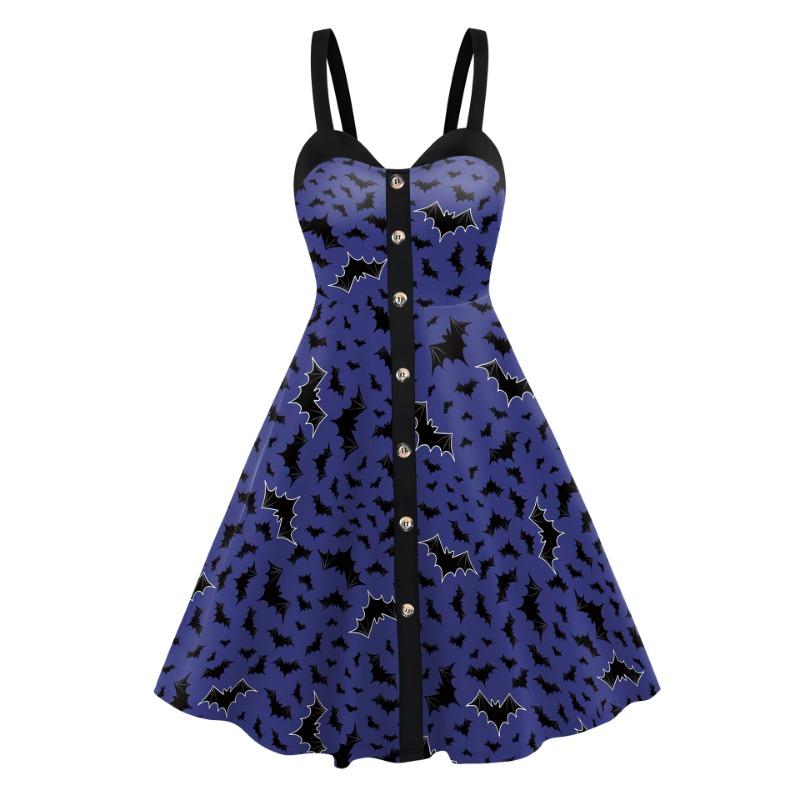 Halloween skirt women's dress new skeleton spider web digital printing suspender vest dress women