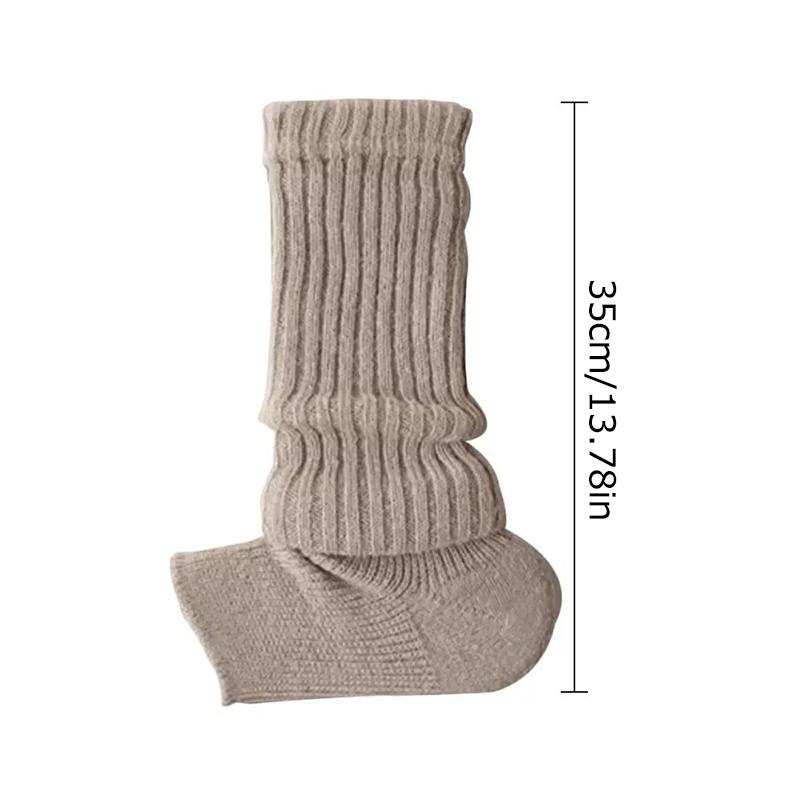 Winter Furry Leg Warmers Women Foot Heel Socks Knitted Wool Warm Leggings Vintage Lingge Solid Color Thermal Warm Long Socks