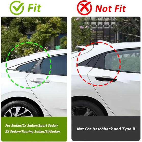 Rear Side Window Louvers for 10th Gen Civic Sedan, Compatible with Honda Civic 2016-2021 Accessories, Car Exterior Rear Side Window Louvers Air Vent