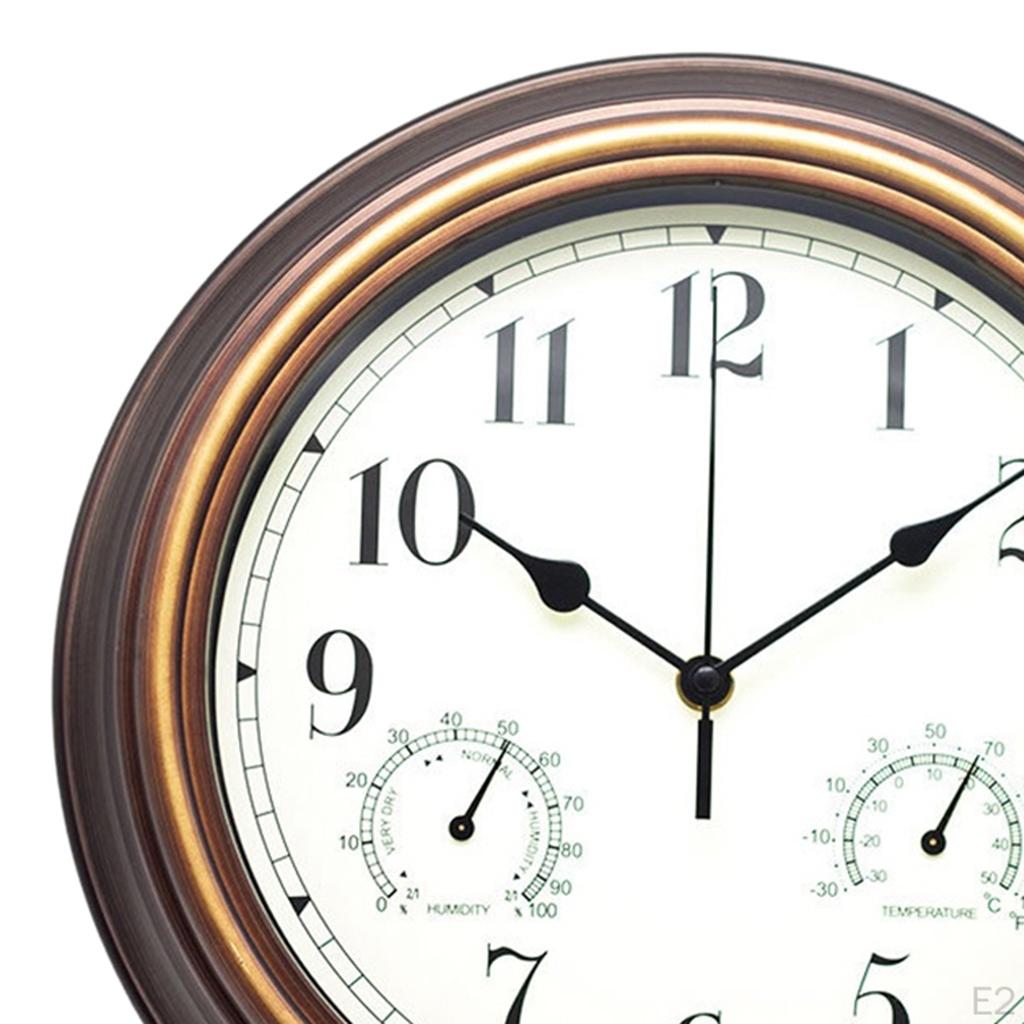12 Inch Clock with Combined And Hygrometer, Silent No Ticking for Home, Living Room