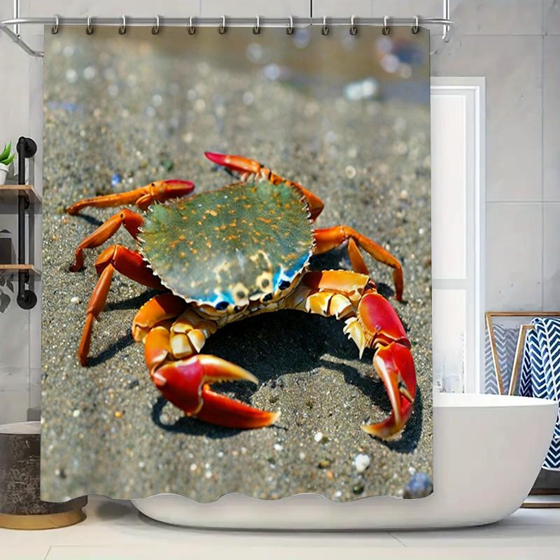 

High Quality Printed Shower Curtain Featuring Crab Design For Home Decor In Bathrooms Waterproof Fabric Material Suitable For Us W60H190(CM)-1 Pcs
